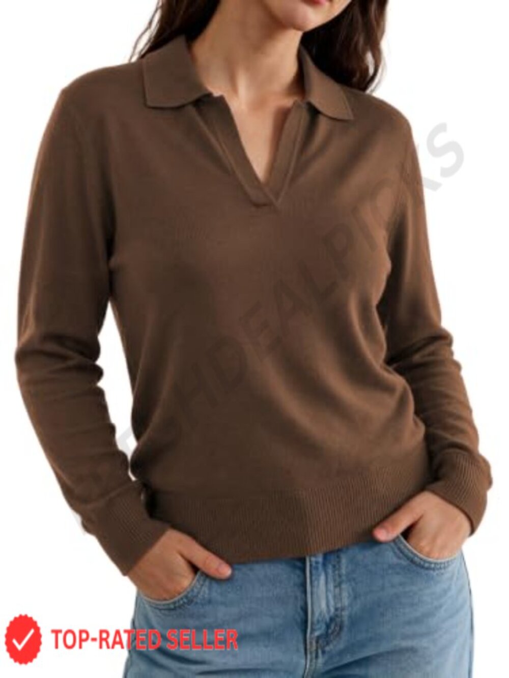 Wool Blend Long Sleeve Polo Sweater Pullover